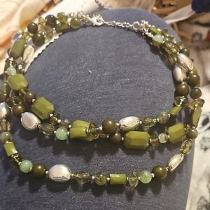 Chic Olive and Silver Beaded Necklace